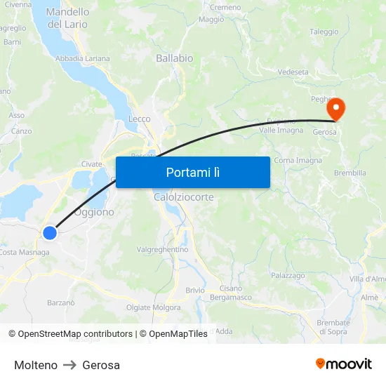 Molteno to Gerosa map