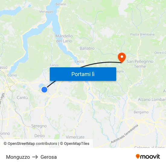 Monguzzo to Gerosa map