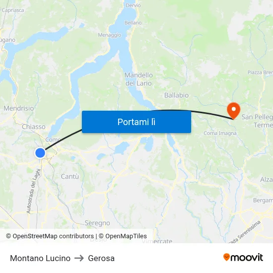 Montano Lucino to Gerosa map