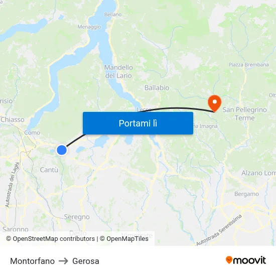 Montorfano to Gerosa map