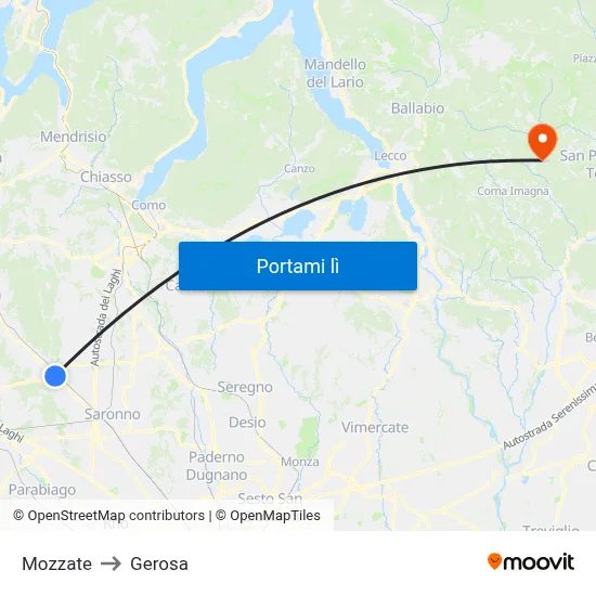 Mozzate to Gerosa map