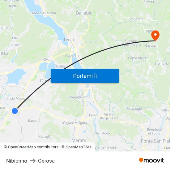 Nibionno to Gerosa map