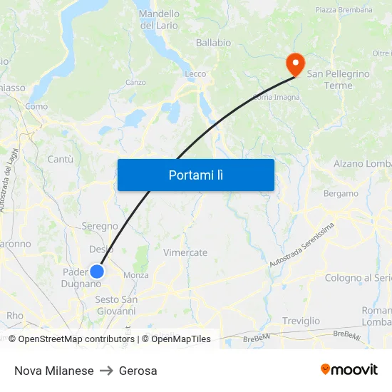 Nova Milanese to Gerosa map