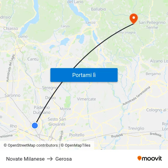 Novate Milanese to Gerosa map
