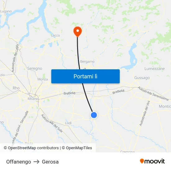 Offanengo to Gerosa map