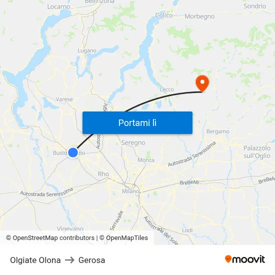 Olgiate Olona to Gerosa map