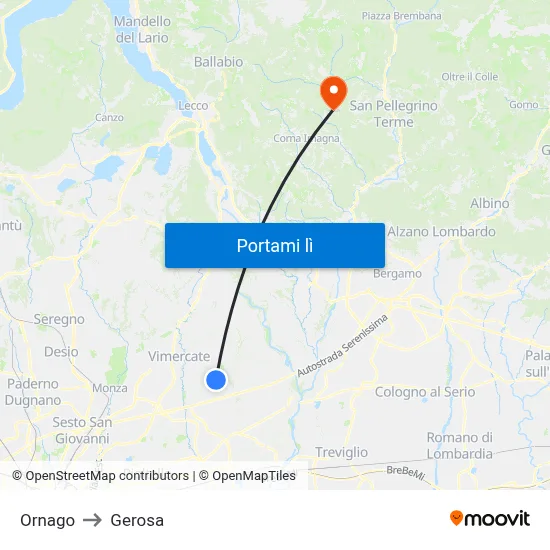 Ornago to Gerosa map