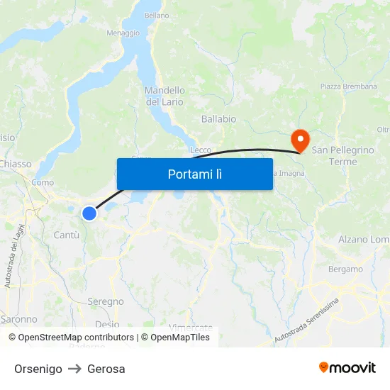 Orsenigo to Gerosa map