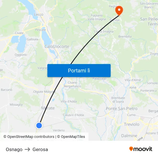 Osnago to Gerosa map