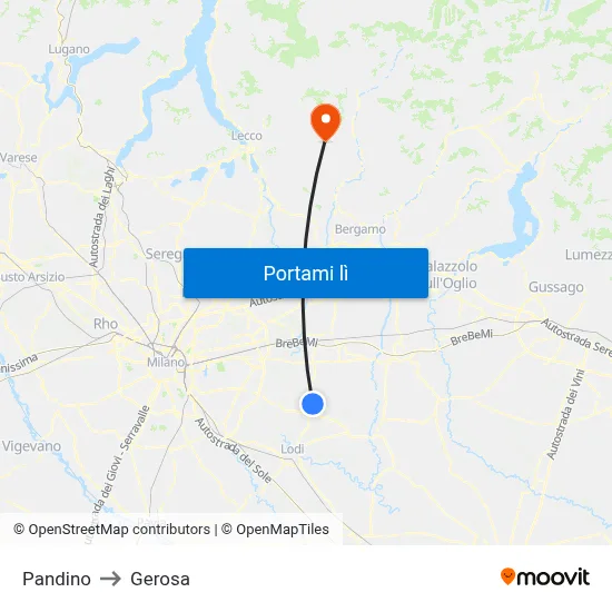 Pandino to Gerosa map
