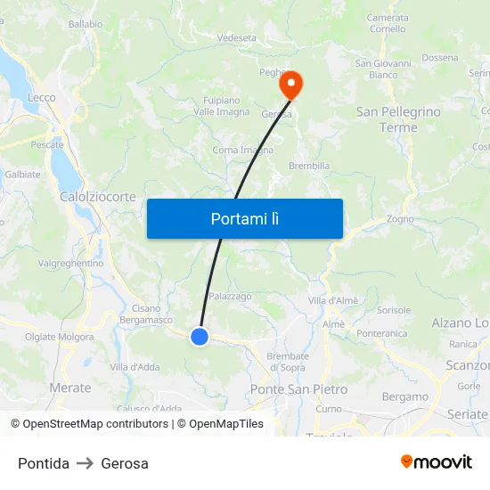 Pontida to Gerosa map