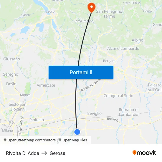 Rivolta D' Adda to Gerosa map