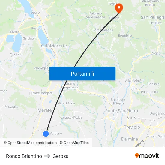 Ronco Briantino to Gerosa map