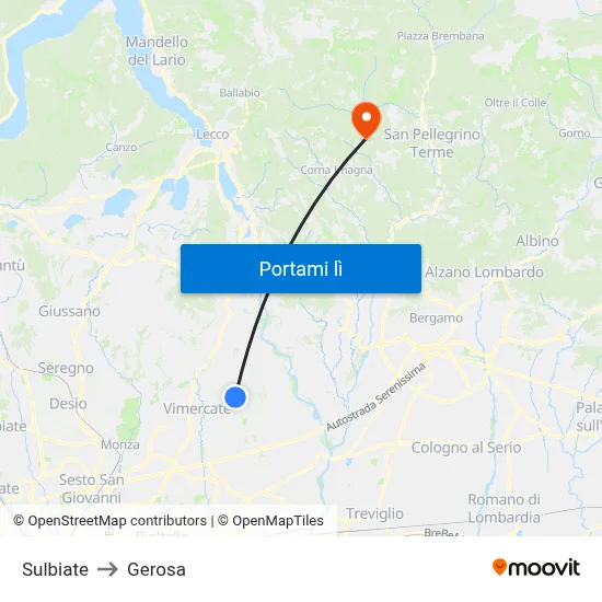Sulbiate to Gerosa map
