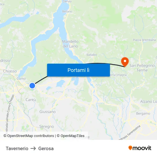 Tavernerio to Gerosa map