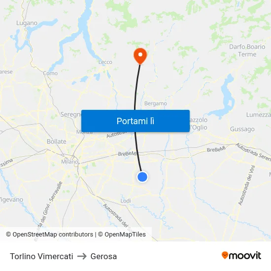 Torlino Vimercati to Gerosa map