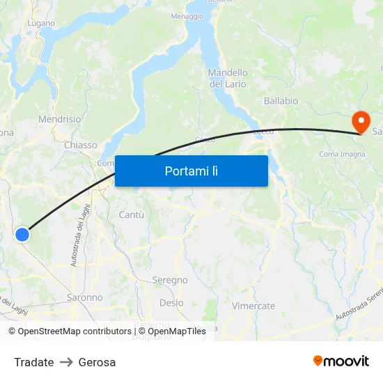 Tradate to Gerosa map