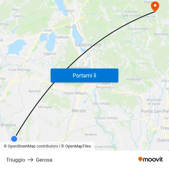 Triuggio to Gerosa map