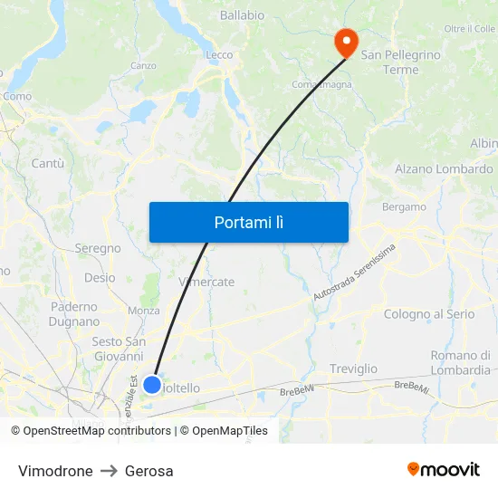 Vimodrone to Gerosa map