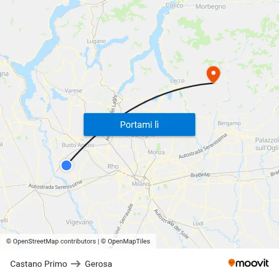 Castano Primo to Gerosa map