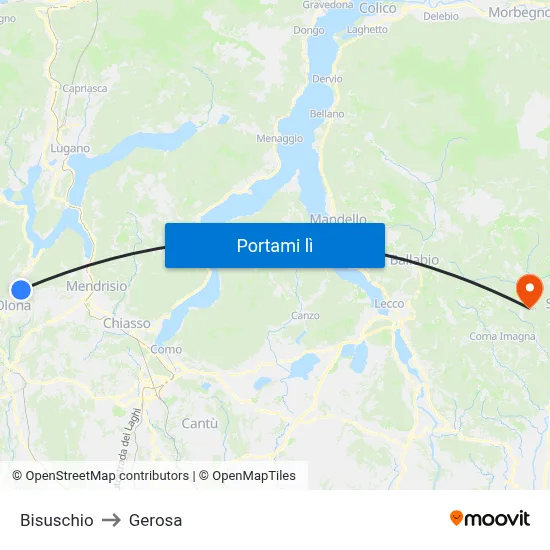 Bisuschio to Gerosa map