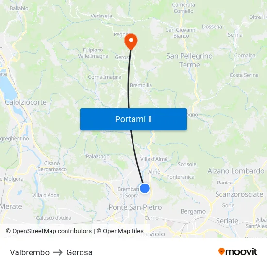 Valbrembo to Gerosa map