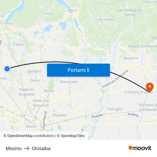 Misinto to Ghisalba map