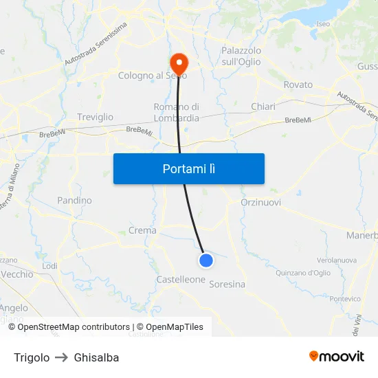 Trigolo to Ghisalba map