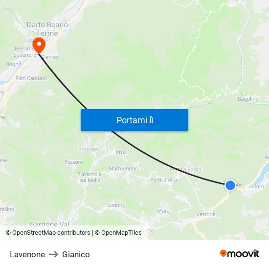 Lavenone to Gianico map