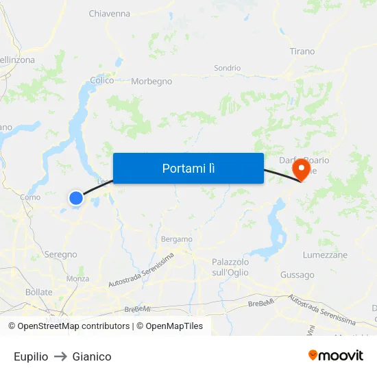 Eupilio to Gianico map
