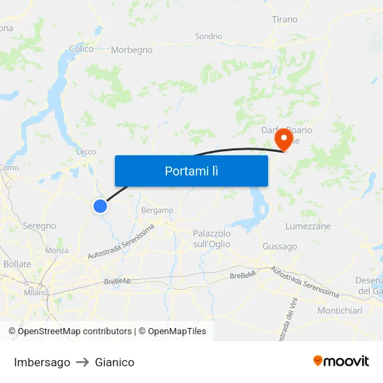 Imbersago to Gianico map