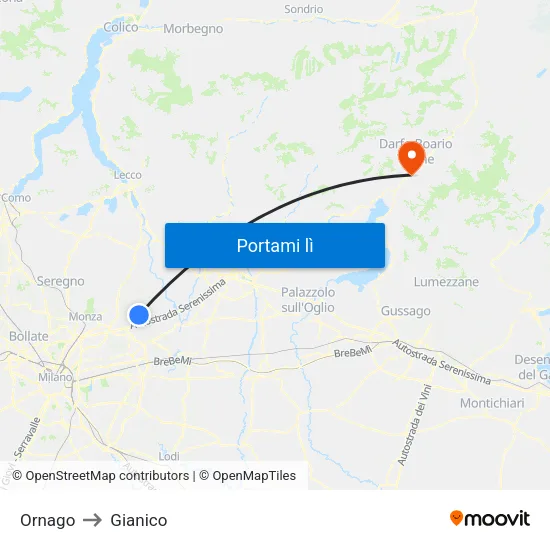 Ornago to Gianico map