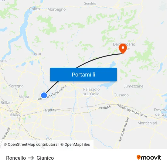 Roncello to Gianico map