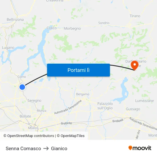 Senna Comasco to Gianico map