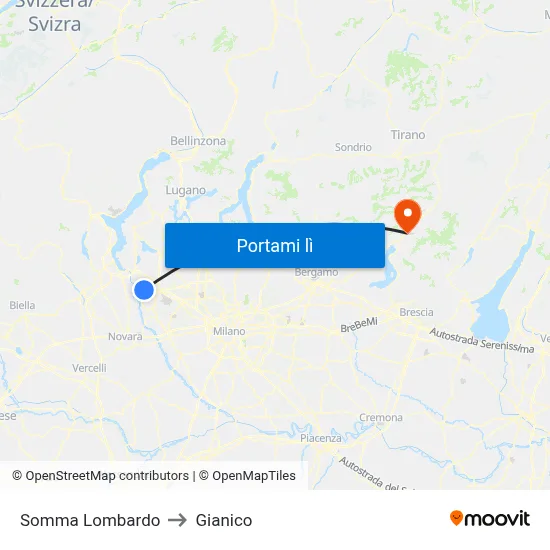 Somma Lombardo to Gianico map