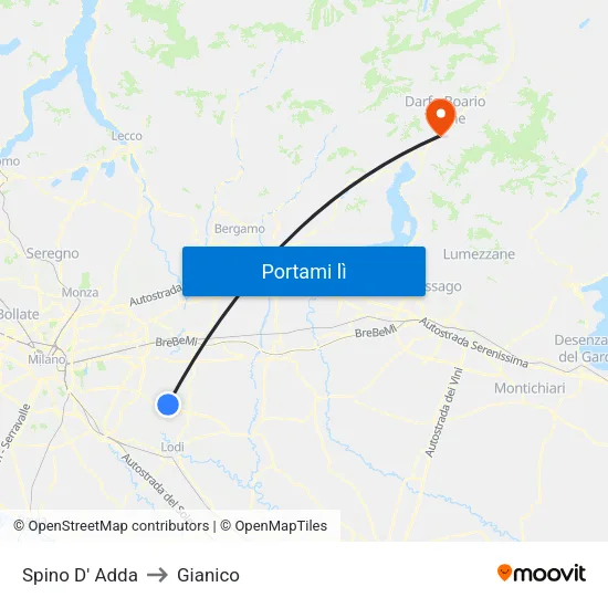 Spino D' Adda to Gianico map