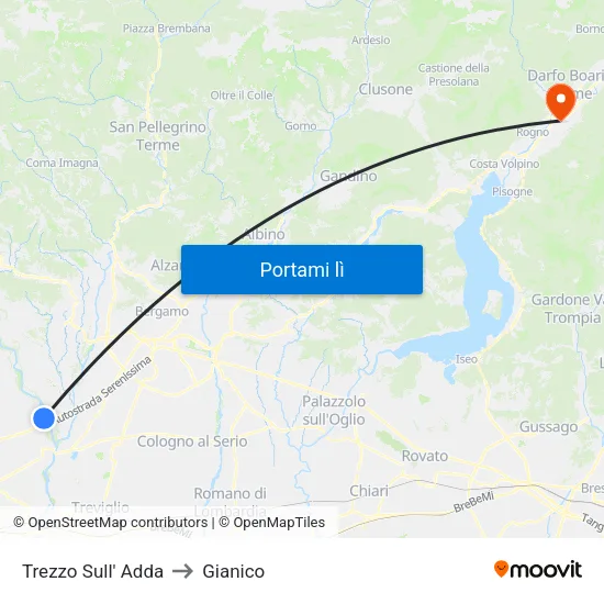 Trezzo Sull' Adda to Gianico map