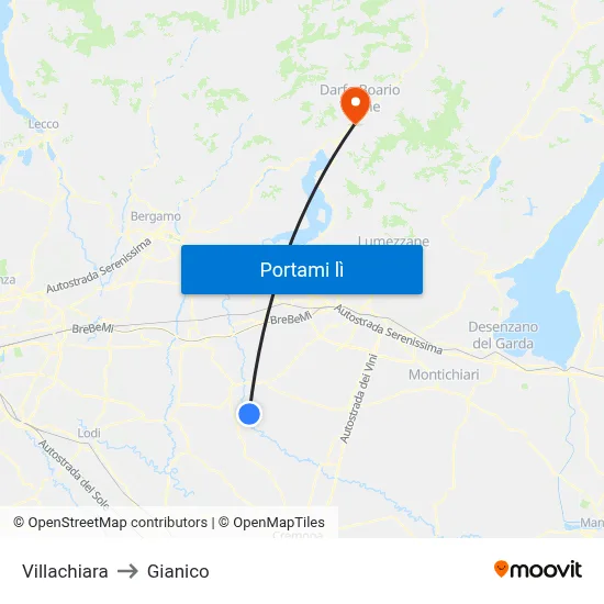 Villachiara to Gianico map