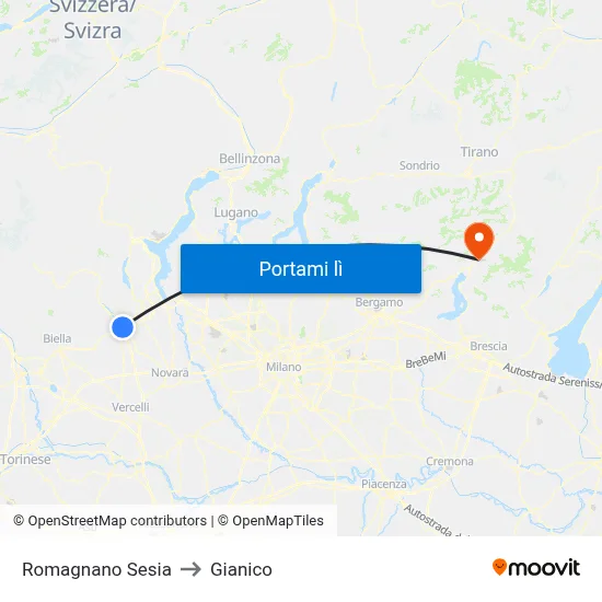 Romagnano Sesia to Gianico map