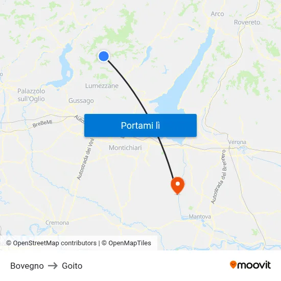 Bovegno to Goito map