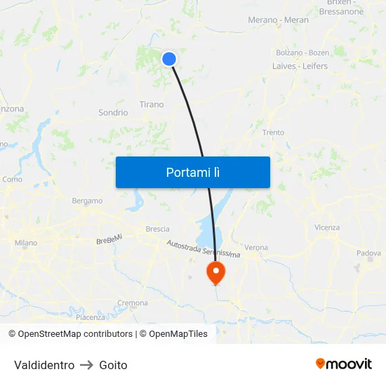 Valdidentro to Goito map