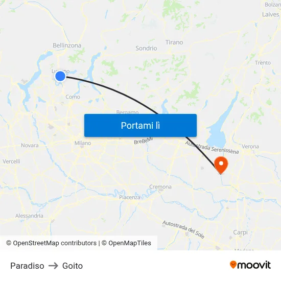 Paradiso to Goito map