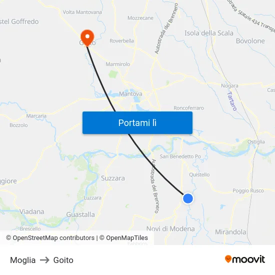 Moglia to Goito map