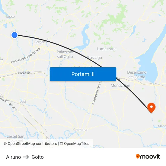 Airuno to Goito map