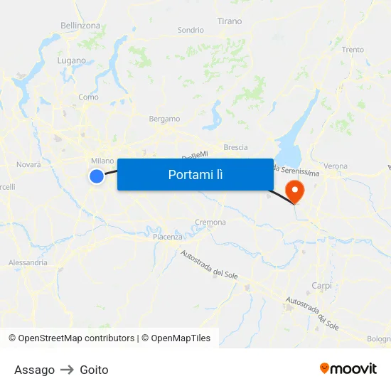 Assago to Goito map