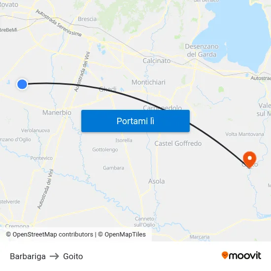 Barbariga to Goito map