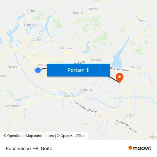 Buccinasco to Goito map