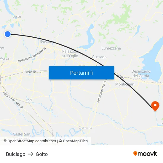 Bulciago to Goito map