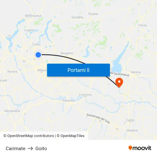 Carimate to Goito map