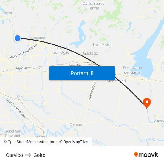 Carvico to Goito map